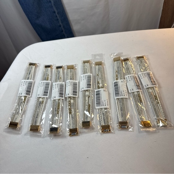 White Leather, Gold And Rhinestone Bracelet. Magnetic Clasp NWT lot of 9 - Picture 7 of 8